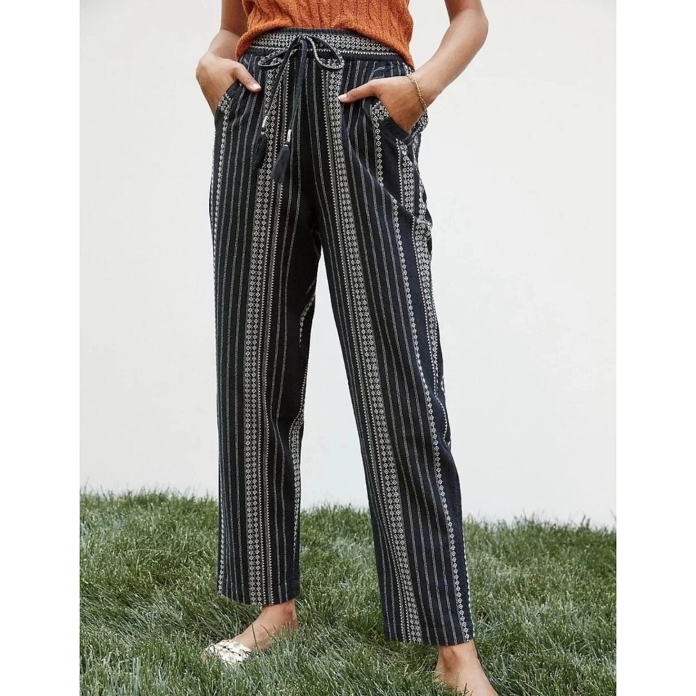 Anthropologie Black White Geometric Striped Tassel Jogger Pants Womens Medium